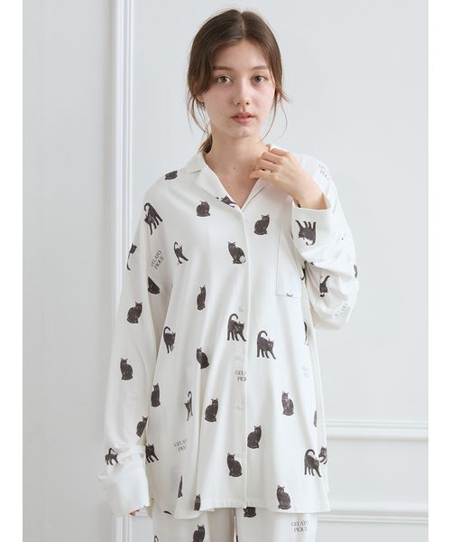 セール】CAT総柄シャツ（ルームウェア/パジャマ）｜gelato pique