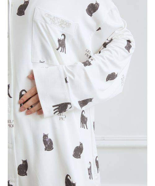 CAT総柄シャツ（ルームウェア/パジャマ）｜gelato pique（ジェラート