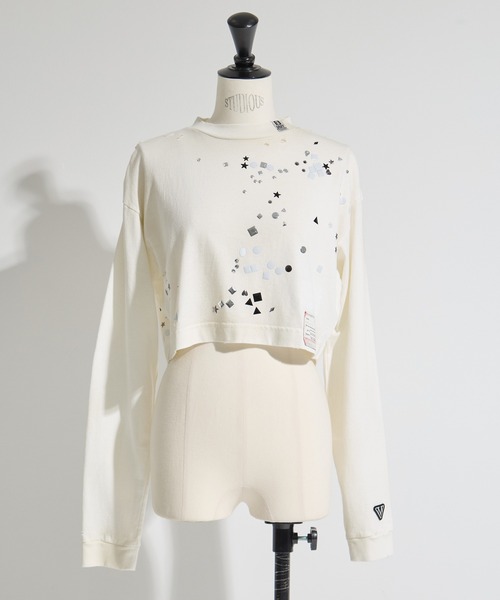 トップス miharayasuhiro LONG SLEEVES MINI TEE MIHARA YASUHIRO/ミハラヤスヒロ】EMBELLISHED DISTRESSED LONG