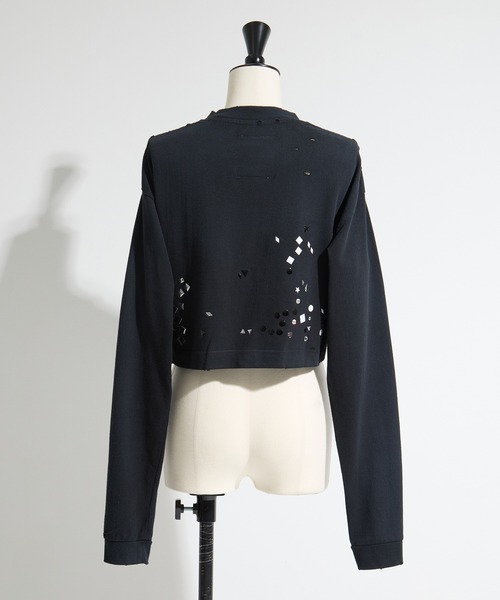 Maison MIHARA YASUHIRO（メゾンミハラヤスヒロ）の「【MIHARA YASUHIRO/ミハラヤスヒロ】EMBELLISHED DISTRESSED LONG SLEEVES MINI TEE/ミニTシャツ（Tシャツ/カットソー・レディース・ホワイト/ブラック・36）」の6枚目の写真