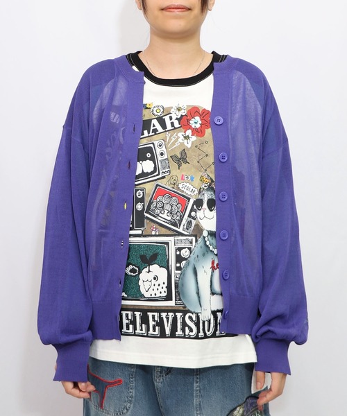 セール】153610：スカラー箔プリント 接触冷感ニットカーディガン