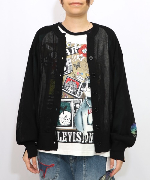 セール】153610：スカラー箔プリント 接触冷感ニットカーディガン