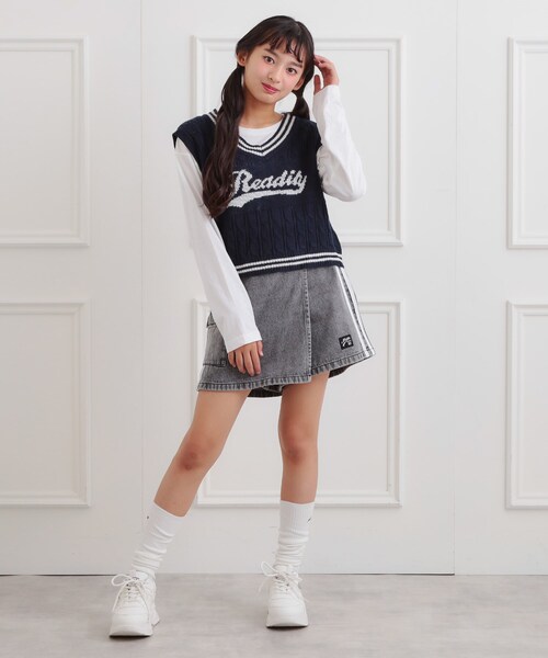 PINK-latte（ピンクラテ）の「ラップサイドラインスカパン（スカート・キッズ・ブラック系3/ブルー系その他5/カーキ系3/ブラック・13/14/15 /16）」の15枚目の写真