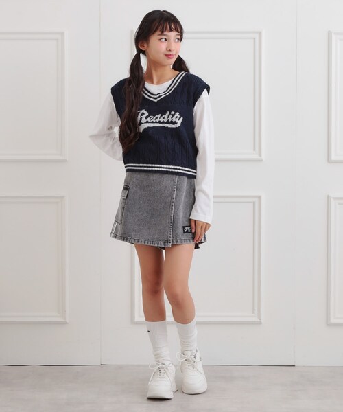 PINK-latte（ピンクラテ）の「ラップサイドラインスカパン（スカート・キッズ・ブラック系3/ブルー系その他5/カーキ系3/ブラック・13/14/15 /16）」の16枚目の写真