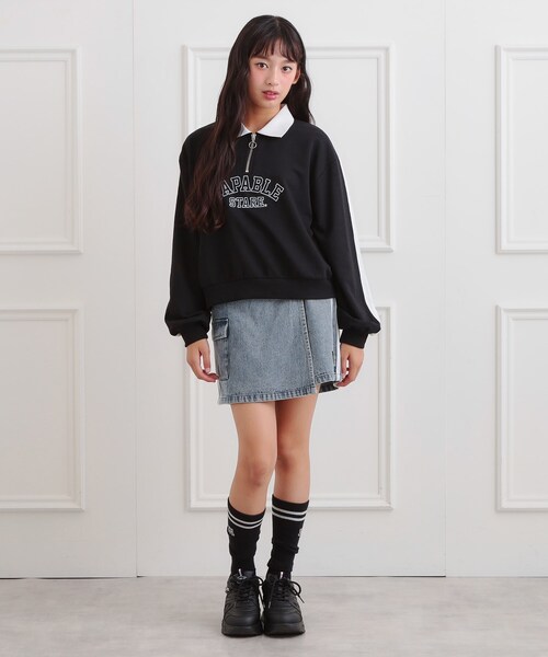 PINK-latte（ピンクラテ）の「ラップサイドラインスカパン（スカート・キッズ・ブラック系3/ブルー系その他5/カーキ系3/ブラック・13/14/15 /16）」の19枚目の写真