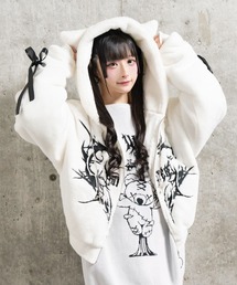 Amilige（アミリージュ）の「ネコ耳ハートロゴ刺繍ZIPショートファーコート（その他アウター）」