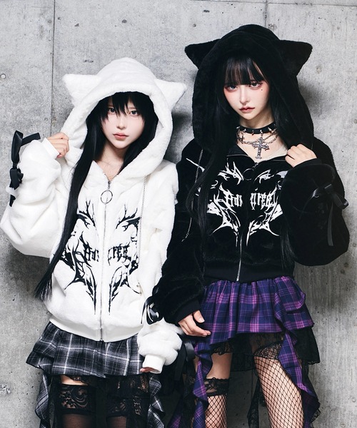 00s 希少 TRALALA ファーフード ハートチャームニットブルゾン 姫カジ セール】ファーパーカ（ブルゾン）｜LOVETOXIC（ラブトキシック）の