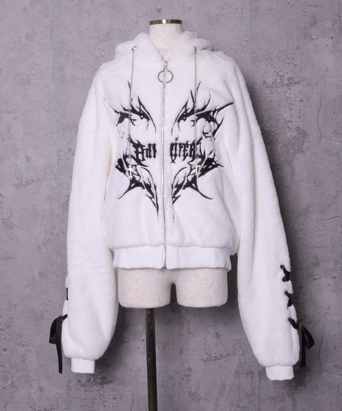 ネコ耳ハートロゴ刺繍ZIPショートファーコート（その他アウター