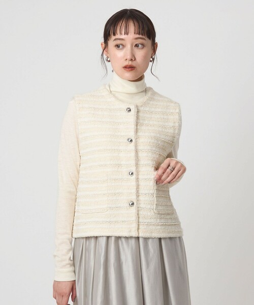 セール】ミックスツイードライク ニット ジレ ベスト（ベスト）｜green