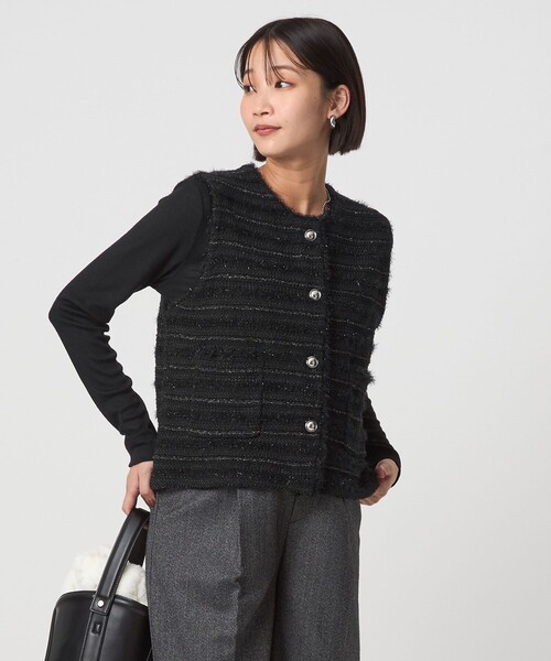 セール】ミックスツイードライク ニット ジレ ベスト（ベスト）｜green