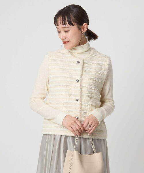 セール】ミックスツイードライク ニット ジレ ベスト（ベスト）｜green