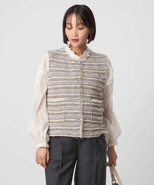 セール】ミックスツイードライク ニット ジレ ベスト（ベスト）｜green
