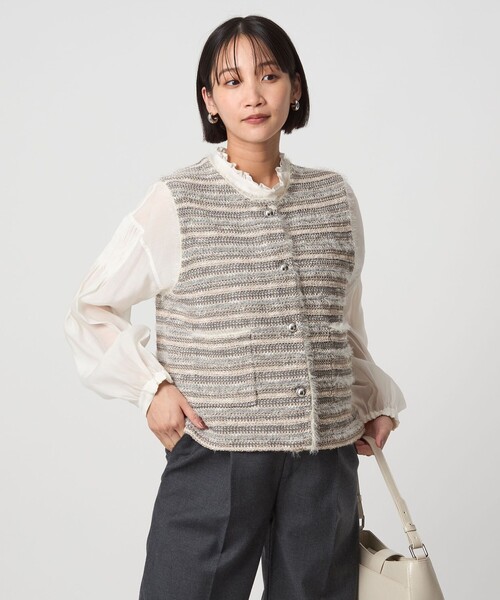 セール】ミックスツイードライク ニット ジレ ベスト（ベスト）｜green