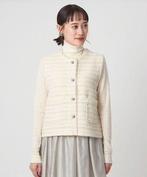 セール】ミックスツイードライク ニット ジレ ベスト（ベスト）｜green