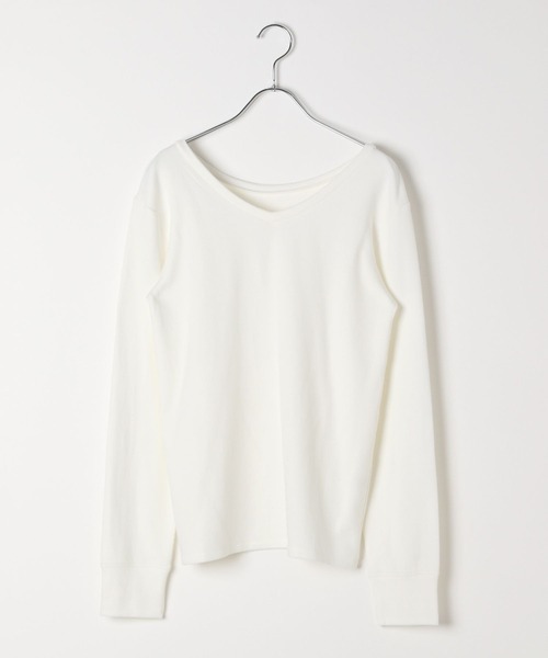 BAYFLOW（ベイフロー）の「[前後VとUネックで着られる]2WAYストレッチスムースロンT（Tシャツ/カットソー・レディース・オフホワイト/グレー/ブラック/ベージュ・SMALL/MEDIUM/LARGE）」の11枚目の写真