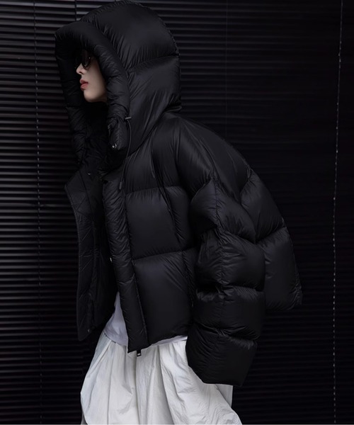 ドローコードフーディークロップドダウンジャケット（ダウンジャケット