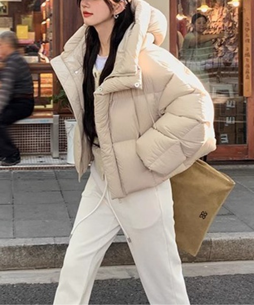 ドローコードフーディークロップドダウンジャケット（ダウンジャケット