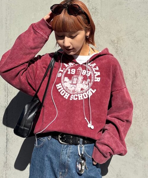 CIAOPANIC TYPY（チャオパニックティピー）の「【UNISEX】ヘビーウェイト加工スキッパーフーディー（パーカー・レディース・グリーン/レッド/ブラウン/ブラック・MEDIUM/LARGE）」の4枚目の写真