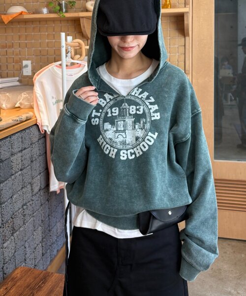 CIAOPANIC TYPY（チャオパニックティピー）の「【UNISEX】ヘビーウェイト加工スキッパーフーディー（パーカー・レディース・グリーン/レッド/ブラウン/ブラック・MEDIUM/LARGE）」の16枚目の写真