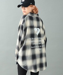 オンブレ チェック 刺繍 オーバーサイズ シャツ