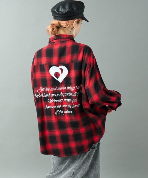 ANAP（アナップ）の「オンブレ チェック 刺繍 オーバーサイズ シャツ（シャツ/ブラウス・レディース・レッド/ブラック・F）」の9枚目の写真