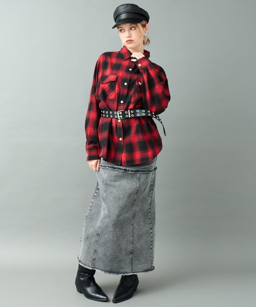 ANAP（アナップ）の「オンブレ チェック 刺繍 オーバーサイズ シャツ（シャツ/ブラウス・レディース・レッド/ブラック・F）」の10枚目の写真