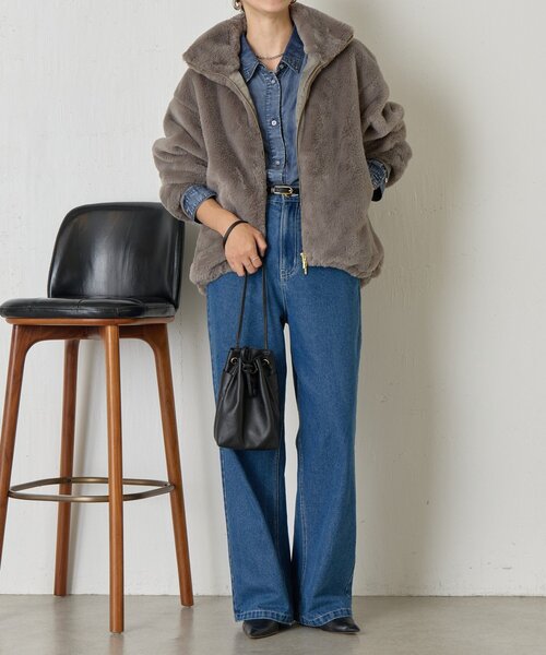 Jena espace merveilleux（ジェナ　エスパスメルヴェイユ）の「エコファースタンドネックジャケット（その他アウター・レディース・グレー/ブラウン・FREE）」の6枚目の写真