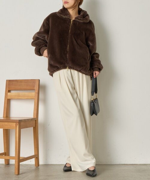 Jena espace merveilleux（ジェナ　エスパスメルヴェイユ）の「エコファースタンドネックジャケット（その他アウター・レディース・グレー/ブラウン・FREE）」の13枚目の写真