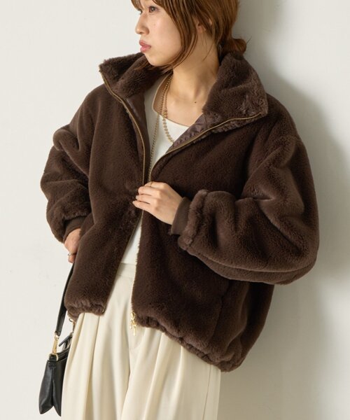 Jena espace merveilleux（ジェナ　エスパスメルヴェイユ）の「エコファースタンドネックジャケット（その他アウター・レディース・グレー/ブラウン・FREE）」の16枚目の写真