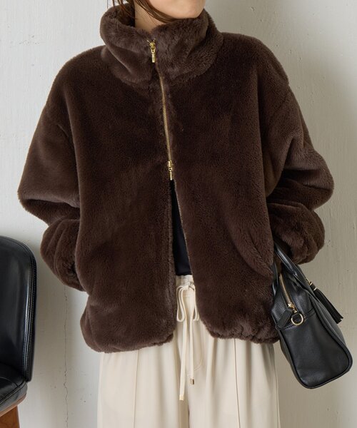 Jena espace merveilleux（ジェナ　エスパスメルヴェイユ）の「エコファースタンドネックジャケット（その他アウター・レディース・グレー/ブラウン・FREE）」の21枚目の写真