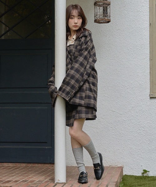 mideal（マイディール）の「check over jacket / チェックオーバージャケット（テーラードジャケット・レディース・ボルドー/ブラック・FREE）」の10枚目の写真