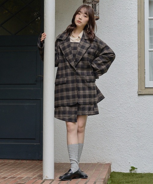 mideal（マイディール）の「check over jacket / チェックオーバージャケット（テーラードジャケット・レディース・ボルドー/ブラック・FREE）」の15枚目の写真