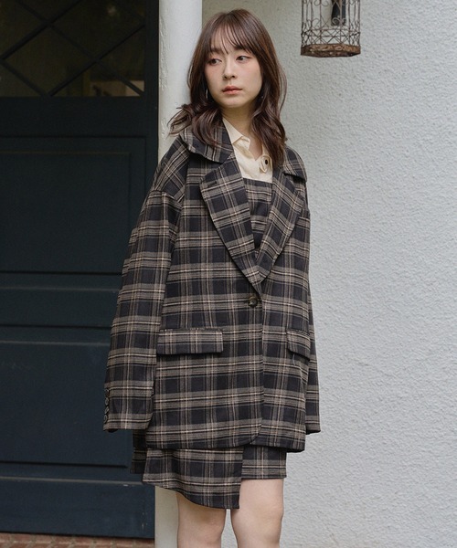 mideal（マイディール）の「check over jacket / チェックオーバージャケット（テーラードジャケット・レディース・ボルドー/ブラック・FREE）」の17枚目の写真