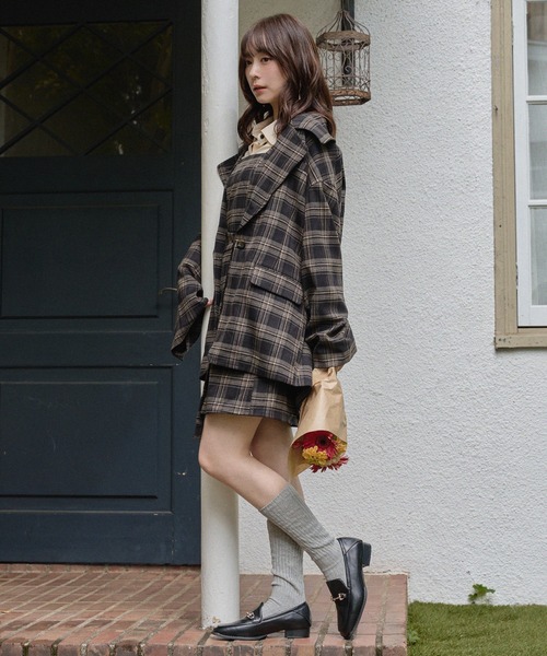 mideal（マイディール）の「check over jacket / チェックオーバージャケット（テーラードジャケット・レディース・ボルドー/ブラック・FREE）」の22枚目の写真