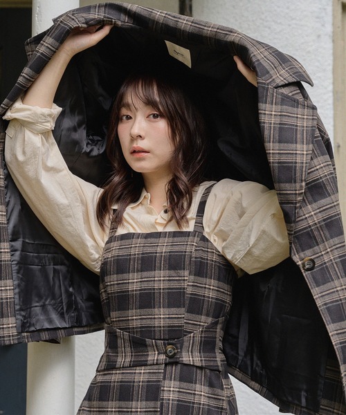 mideal（マイディール）の「check over jacket / チェックオーバージャケット（テーラードジャケット・レディース・ボルドー/ブラック・FREE）」の19枚目の写真