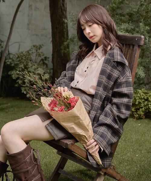 mideal（マイディール）の「check over jacket / チェックオーバージャケット（テーラードジャケット・レディース・ボルドー/ブラック・FREE）」の5枚目の写真