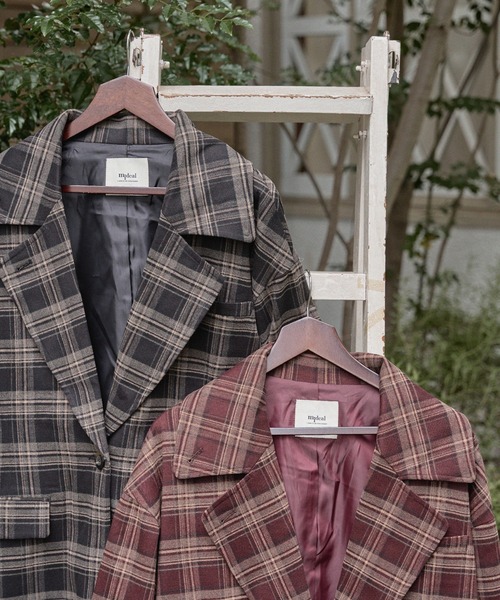 mideal（マイディール）の「check over jacket / チェックオーバージャケット（テーラードジャケット・レディース・ボルドー/ブラック・FREE）」の13枚目の写真