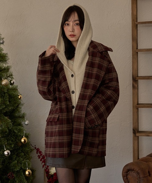 ジャケット・アウター front design check pattern hooded jacket セール】check over jacket / チェックオーバージャケット（テーラード