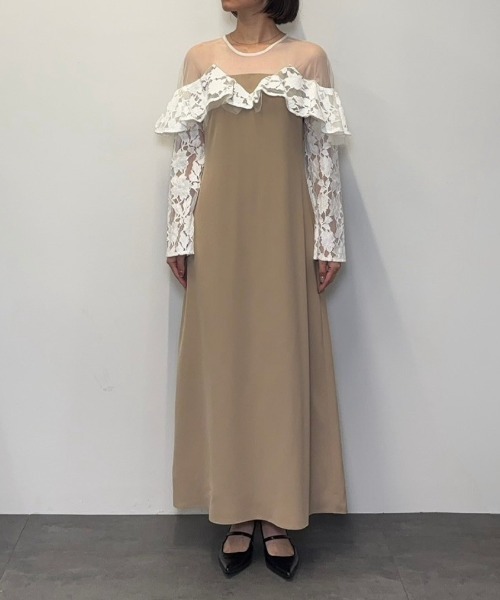 ANDRESDラッフルレースガウンレイヤードドレス ラッフルレースガウンレイヤードドレス / ruffle lace gown layered