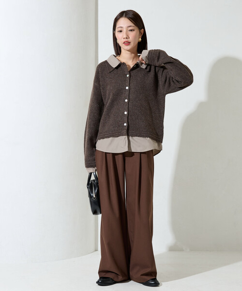 セール】限定展開 シャツ レイヤード風 ドッキング ニット