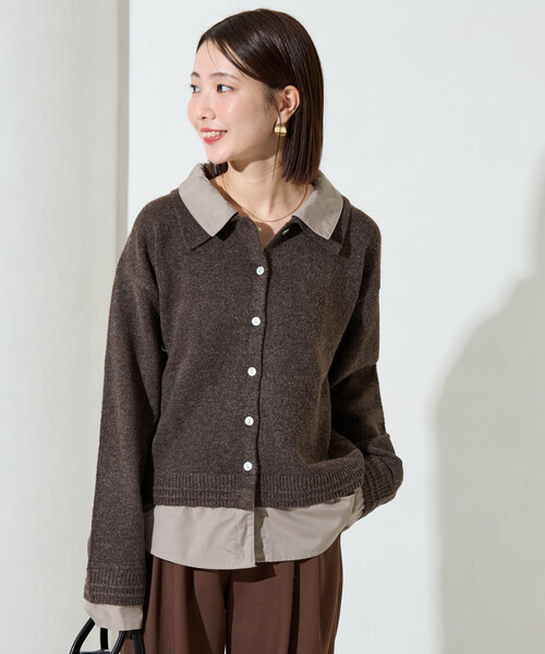 セール】限定展開 シャツ レイヤード風 ドッキング ニット