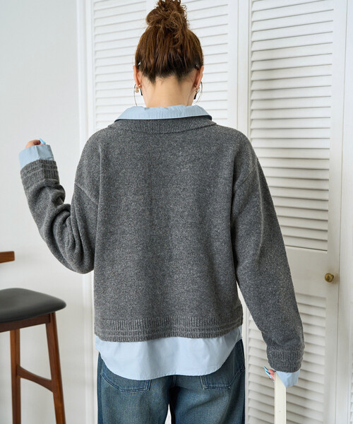 セール】限定展開 シャツ レイヤード風 ドッキング ニット