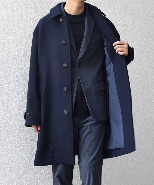 ネイビー ステンカラーコート ウール・デニム SHIPS any（シップス エニィ）の「SHIPS any: PURE WOOL MELTON ステン