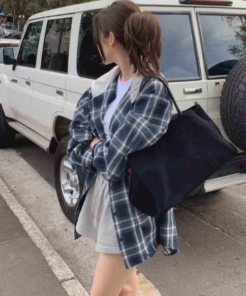 .KOM（ドットコム）の「A'GEM/9 × .kom 『.KOM/ドットケーオーエム』HOOD LAYERED CHECK SHIRT/Y2Kフードレイヤードチェックシャツ（シャツ/ブラウス・レディース・ブルー/ブラック・FREE）」の13枚目の写真