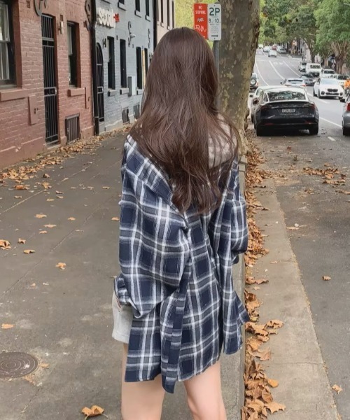 .KOM（ドットコム）の「A'GEM/9 × .kom 『.KOM/ドットケーオーエム』HOOD LAYERED CHECK SHIRT/Y2Kフードレイヤードチェックシャツ（シャツ/ブラウス・レディース・ブルー/ブラック・FREE）」の14枚目の写真
