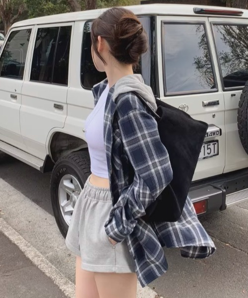 .KOM（ドットコム）の「A'GEM/9 × .kom 『.KOM/ドットケーオーエム』HOOD LAYERED CHECK SHIRT/Y2Kフードレイヤードチェックシャツ（シャツ/ブラウス・レディース・ブルー/ブラック・FREE）」の12枚目の写真
