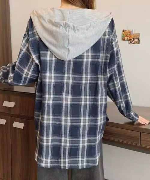 .KOM（ドットコム）の「A'GEM/9 × .kom 『.KOM/ドットケーオーエム』HOOD LAYERED CHECK SHIRT/Y2Kフードレイヤードチェックシャツ（シャツ/ブラウス・レディース・ブルー/ブラック・FREE）」の20枚目の写真