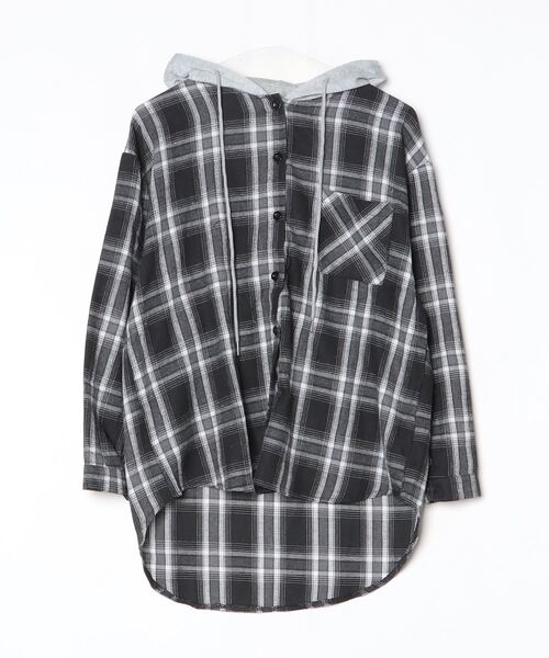 .KOM（ドットコム）の「A'GEM/9 × .kom 『.KOM/ドットケーオーエム』HOOD LAYERED CHECK SHIRT/Y2Kフードレイヤードチェックシャツ（シャツ/ブラウス・レディース・ブルー/ブラック・FREE）」の22枚目の写真