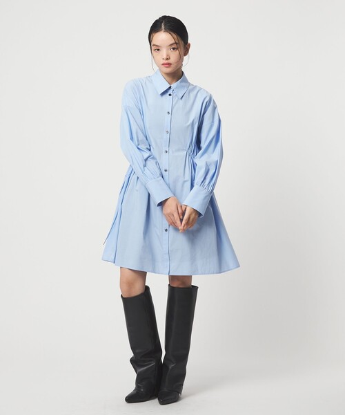 EMMEL REFINES(エメルリファインズ)の「<EMMEL REFINES>EM ドロストシャツ チュニック ワンピース(ワンピース・レディース・ホワイト/ライトブルー・FREE)」の8枚目の写真