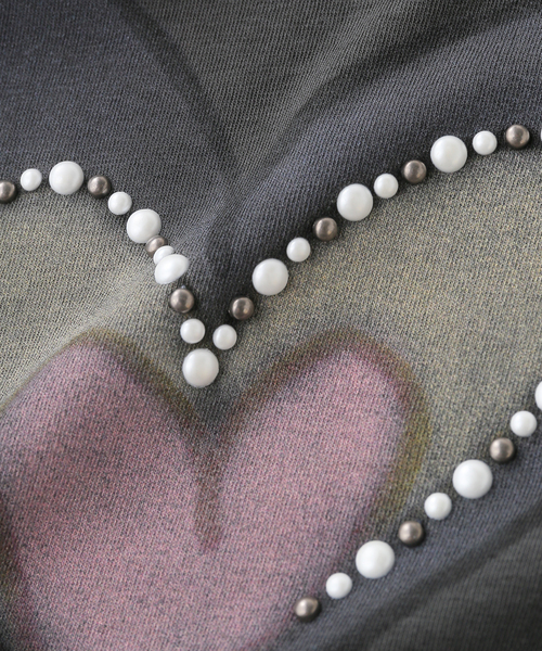 OPEN Yy(オープンワイワイ)の「【Geek Office / ギークオフィス】OPEN YY Knitted BEADED I LOVE YY TEE(Tシャツ/カットソー・レディース・チャコールグレー/ホワイト・SMALL)」の8枚目の写真